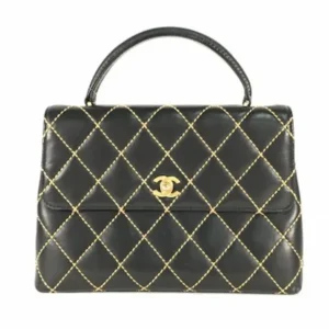 Chanel wild stitch handbag black gold metal fittings 