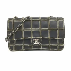 Chanel wild stitch shoulder bag black silver metal fittings 
