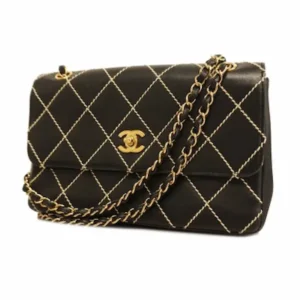 Chanel wild stitch shoulder bag black gold metal fittings 